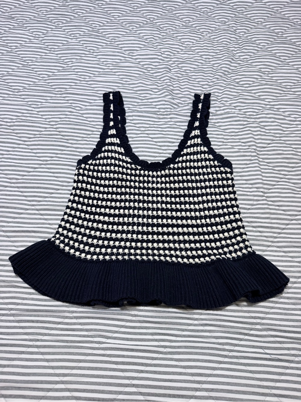Sincerely Jules Navy & White Crochet Peplum Tank